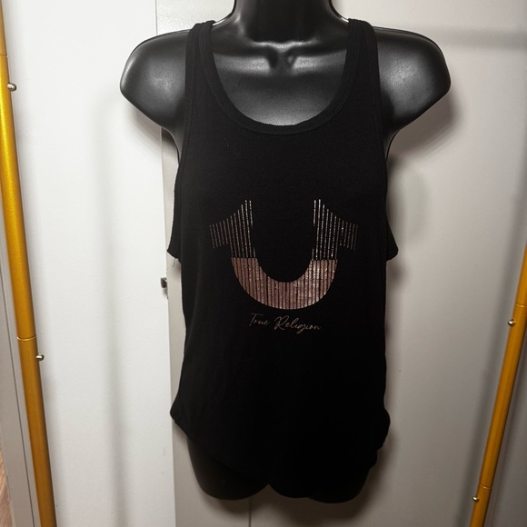 True Religion Black and Rose Gold Tank Top - Picture 1 of 6